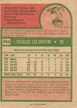 1975 O-Pee-Chee #454 Doug Griffin Back