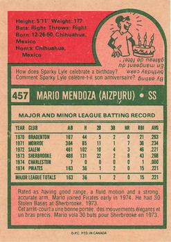 1975 O-Pee-Chee #457 Mario Mendoza Back