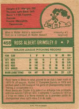 1975 O-Pee-Chee #458 Ross Grimsley Back