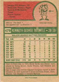 1975 O-Pee-Chee #479 Ken Boswell Back