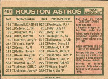 1975 O-Pee-Chee #487 Houston Astros / Preston Gomez Back