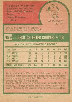 1975 O-Pee-Chee #489 Cecil Cooper Back