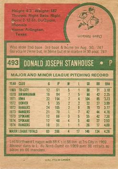 1975 O-Pee-Chee #493 Don Stanhouse Back