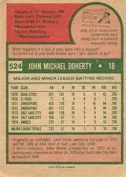 1975 O-Pee-Chee #524 John Doherty Back