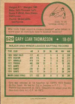 1975 O-Pee-Chee #529 Gary Thomasson Back