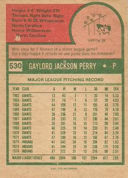 1975 O-Pee-Chee #530 Gaylord Perry Back