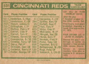 1975 O-Pee-Chee #531 Cincinnati Reds / Sparky Anderson Back