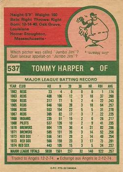 1975 O-Pee-Chee #537 Tommy Harper Back