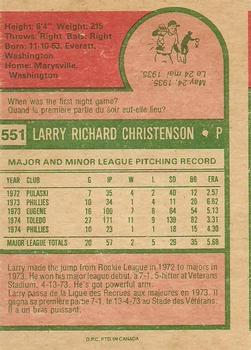 1975 O-Pee-Chee #551 Larry Christenson Back