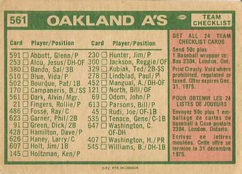 1975 O-Pee-Chee #561 Oakland A's / Alvin Dark Back