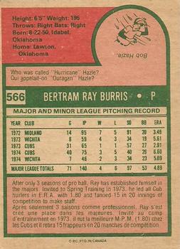 1975 O-Pee-Chee #566 Ray Burris Back