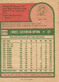 1975 O-Pee-Chee #570 Jim Wynn Back