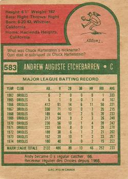 1975 O-Pee-Chee #583 Andy Etchebarren Back