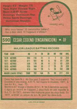 1975 O-Pee-Chee #590 Cesar Cedeno Back