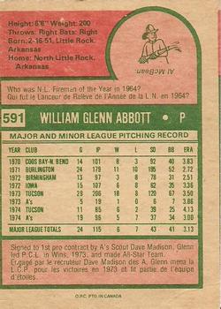 1975 O-Pee-Chee #591 Glenn Abbott Back