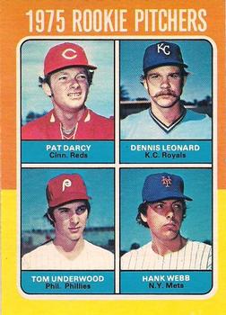 1975 O-Pee-Chee #615 1975 Rookie Pitchers (Pat Darcy / Dennis Leonard / Tom Underwood / Hank Webb) Front