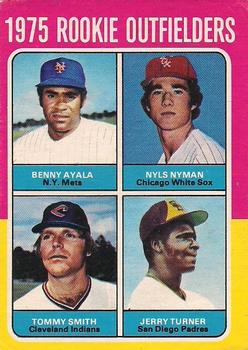 1975 O-Pee-Chee #619 1975 Rookie Outfielders (Benny Ayala / Nyls Nyman / Tommy Smith / Jerry Turner) Front