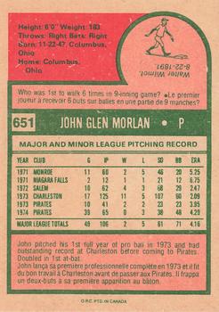 1975 O-Pee-Chee #651 John Morlan Back