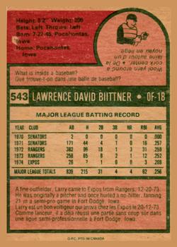 1975 O-Pee-Chee #543 Larry Biittner Back