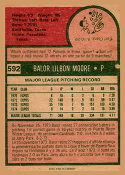 1975 O-Pee-Chee #592 Balor Moore Back