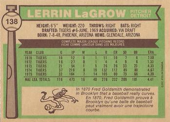 1976 O-Pee-Chee #138 Lerrin LaGrow Back