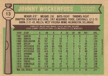 1976 O-Pee-Chee #13 Johnny Wockenfuss Back