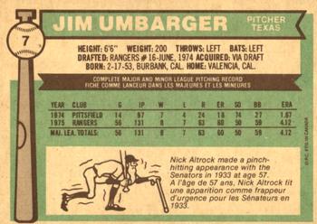 1976 O-Pee-Chee #7 Jim Umbarger Back