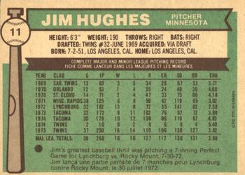 1976 O-Pee-Chee #11 Jim Hughes Back