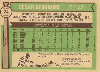 1976 O-Pee-Chee #24 Cesar Geronimo Back