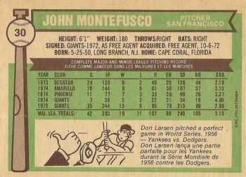 1976 O-Pee-Chee #30 John Montefusco Back