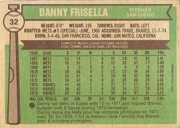 1976 O-Pee-Chee #32 Danny Frisella Back