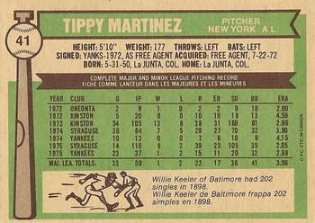 1976 O-Pee-Chee #41 Tippy Martinez Back