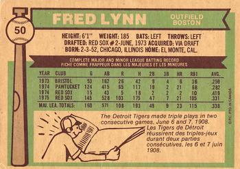 1976 O-Pee-Chee #50 Fred Lynn Back