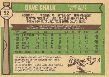 1976 O-Pee-Chee #52 Dave Chalk Back