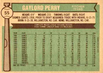 1976 O-Pee-Chee #55 Gaylord Perry Back