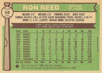 1976 O-Pee-Chee #58 Ron Reed Back