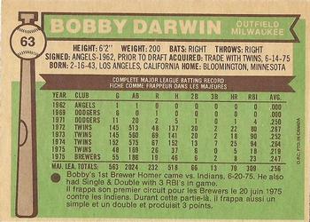 1976 O-Pee-Chee #63 Bobby Darwin Back