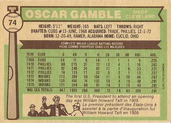 1976 O-Pee-Chee #74 Oscar Gamble Back
