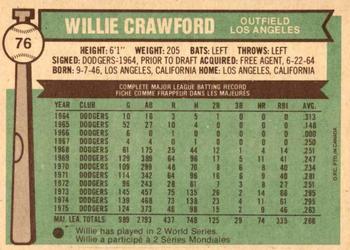 1976 O-Pee-Chee #76 Willie Crawford Back