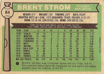 1976 O-Pee-Chee #84 Brent Strom Back