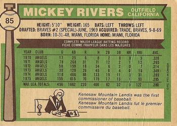 1976 O-Pee-Chee #85 Mickey Rivers Back