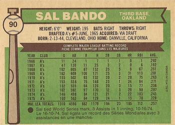 1976 O-Pee-Chee #90 Sal Bando Back