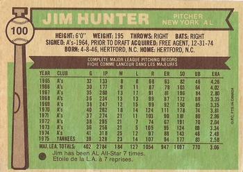 1976 O-Pee-Chee #100 Jim Hunter Back