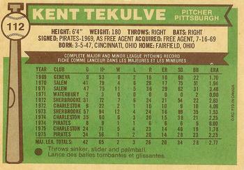 1976 O-Pee-Chee #112 Kent Tekulve Back