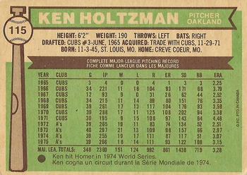 1976 O-Pee-Chee #115 Ken Holtzman Back