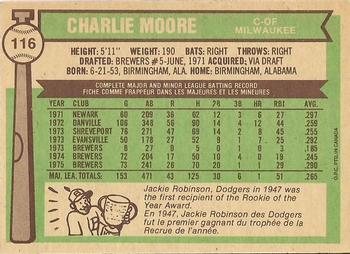 1976 O-Pee-Chee #116 Charlie Moore Back