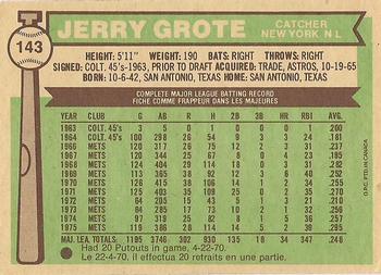 1976 O-Pee-Chee #143 Jerry Grote Back