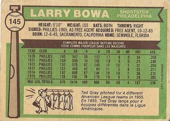 1976 O-Pee-Chee #145 Larry Bowa Back