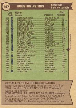 1976 O-Pee-Chee #147 Houston Astros / Bill Virdon Back
