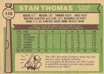 1976 O-Pee-Chee #148 Stan Thomas Back